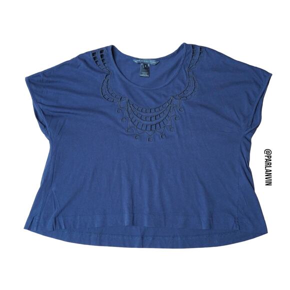 Marc by Marc Jacobs Lace Cutout Oversized Cropped Baby Tee Top Blue Size Medium - Picture 1 of 6